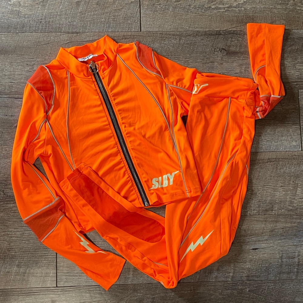 Soleboy Mesh Long Sleeve Zip Up Athletic Shirt & Leggings Set